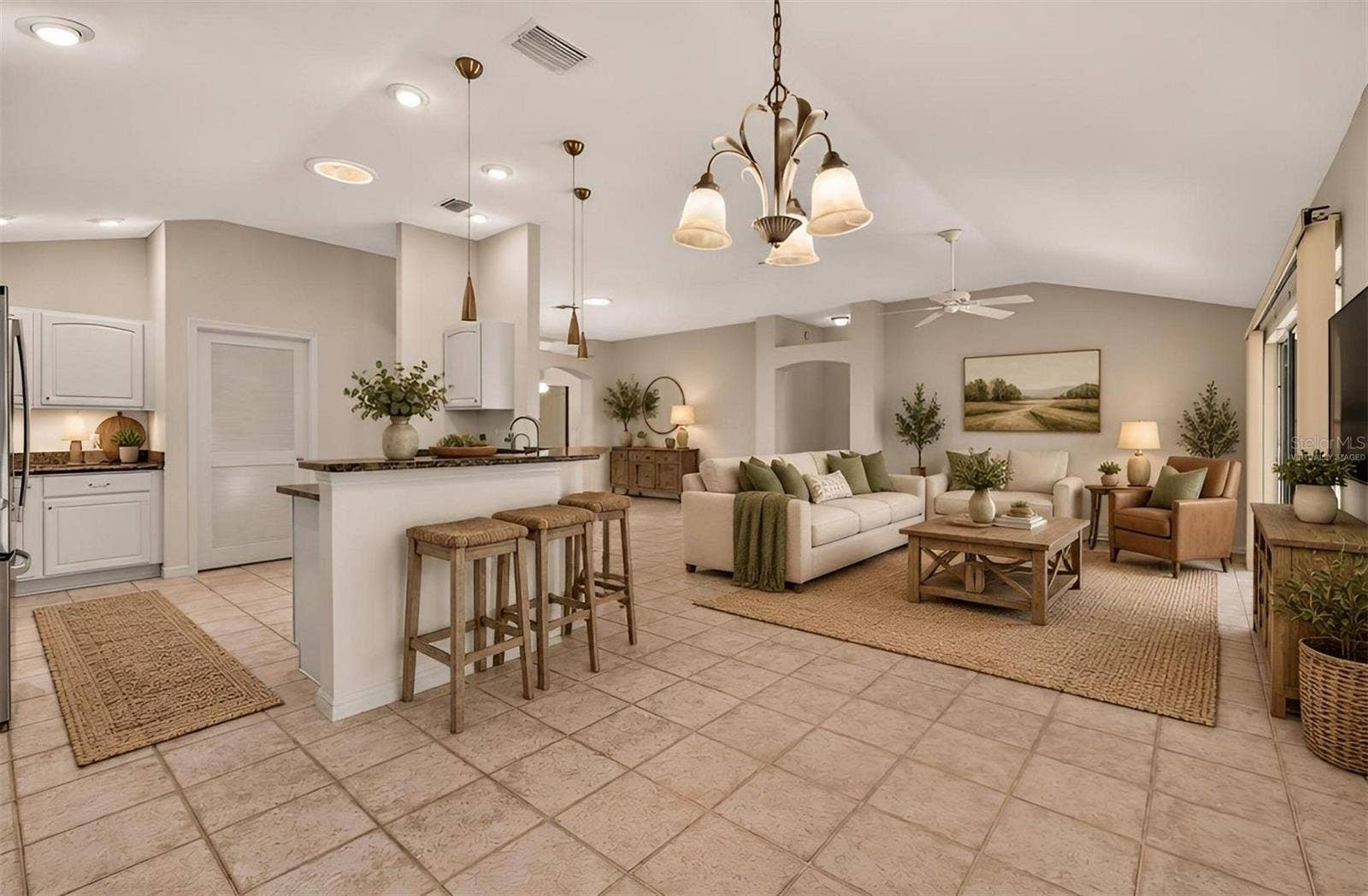 16840 SE 85TH SAPELO COURT, The Villages, FL 32162 Living, Kitchen, and Dinette-Virtually Staged