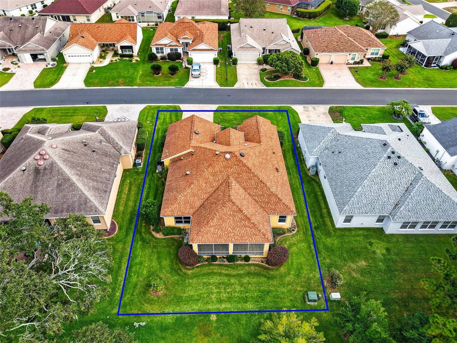 16840 SE 85TH SAPELO COURT, The Villages, FL 32162 Aerial Rear Elevation with Property Lines