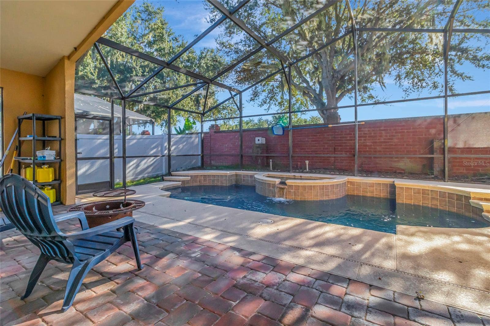 Water fall feature into the pool
