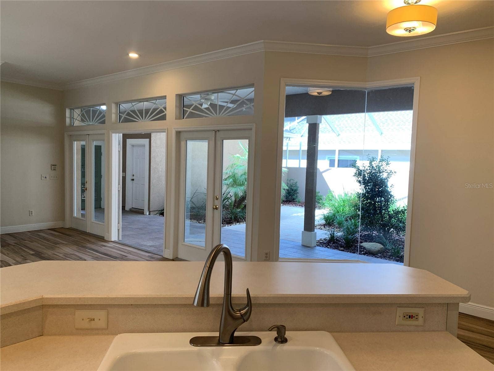 double French doors to courtyard