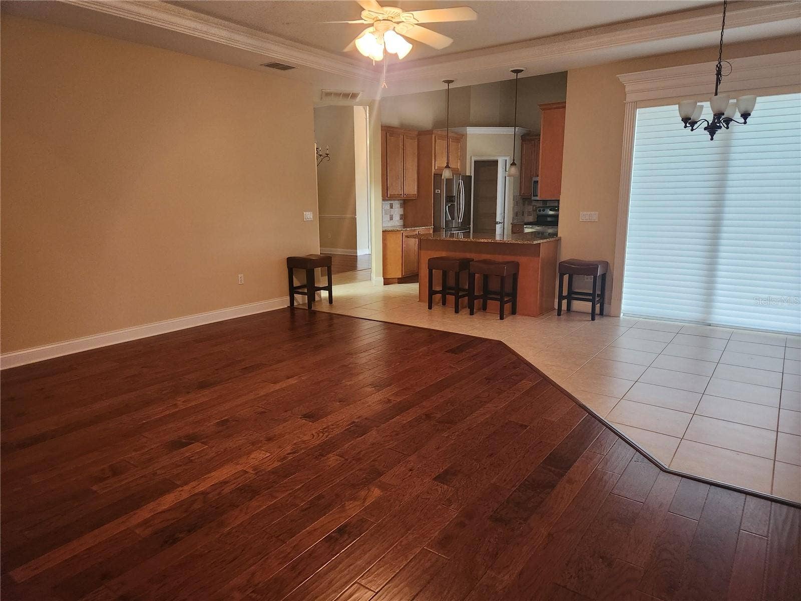 View from family room into kitchen