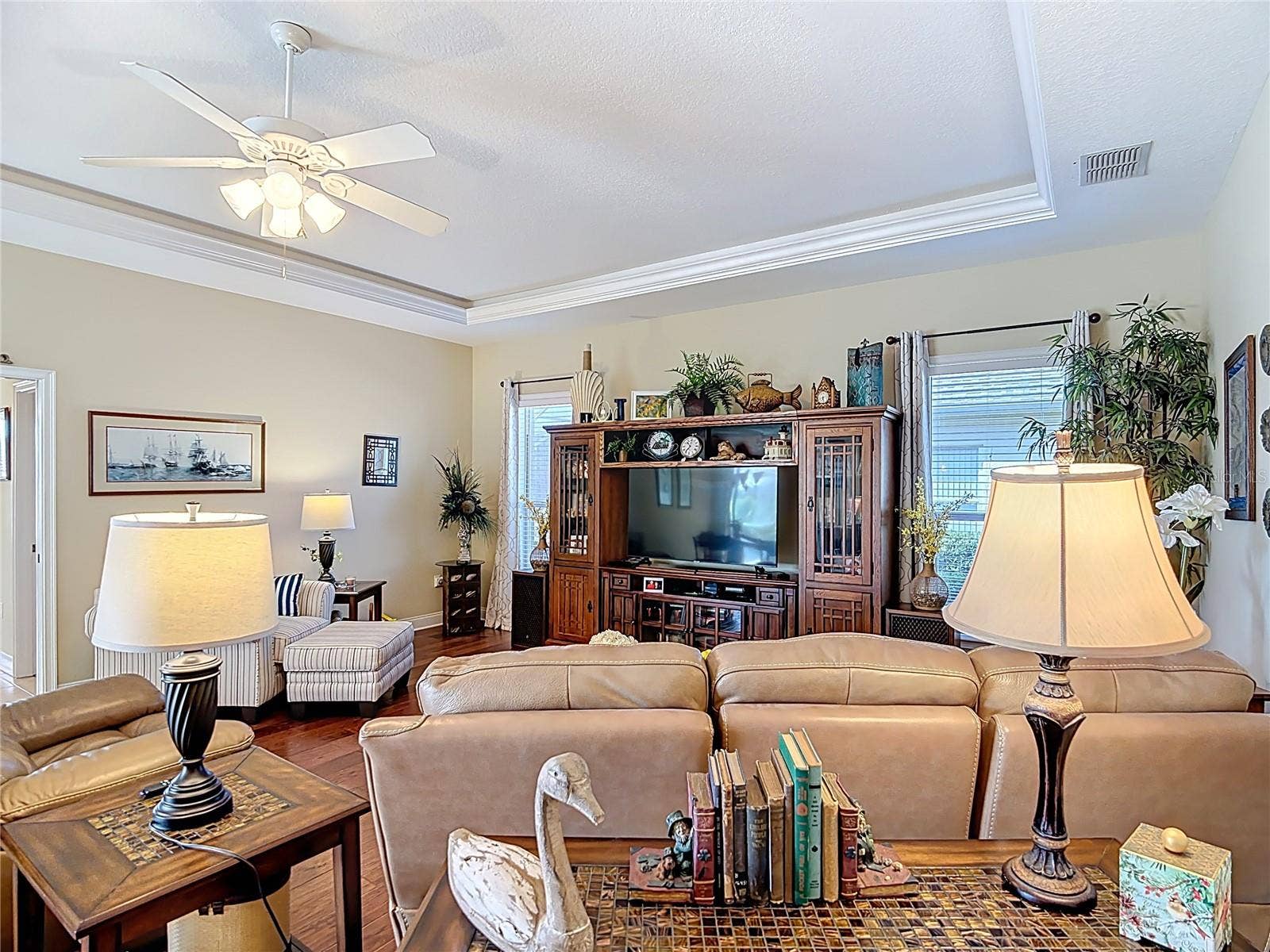 Tray ceiling compliments family room