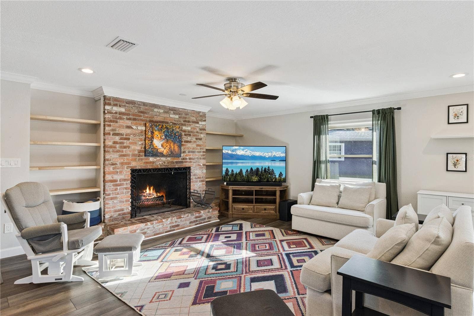 601 GREENBRIAR DRIVE, Brandon, FL 33511 Living room with WOOD burning fire place