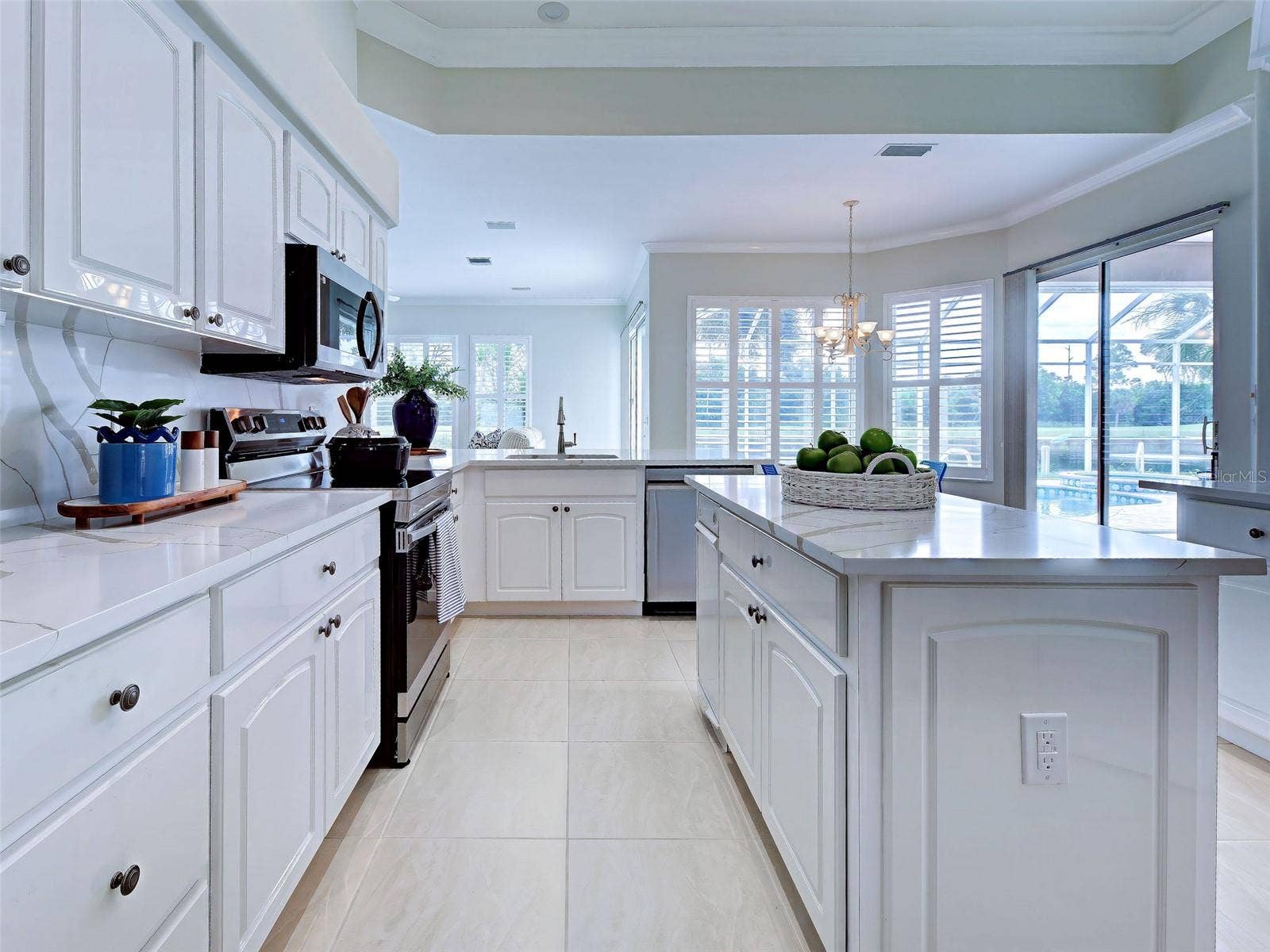 Gourmet, spacious kitchen flows to breakfast eating area and large family room.