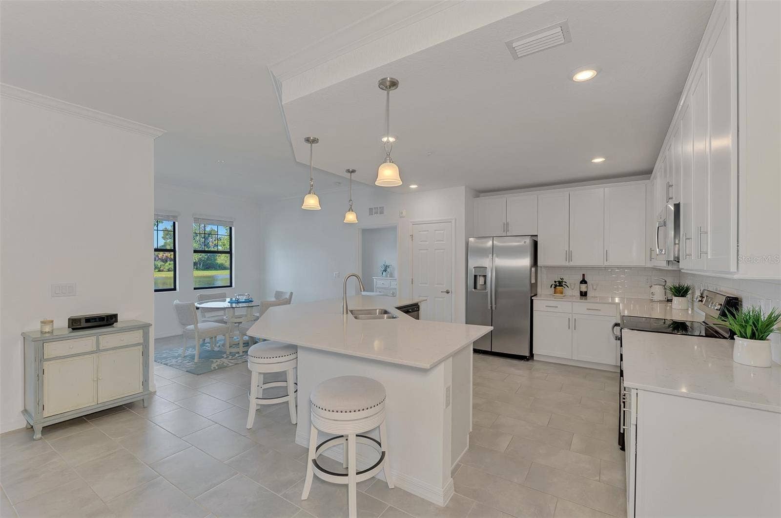 Family room looking into kitchen