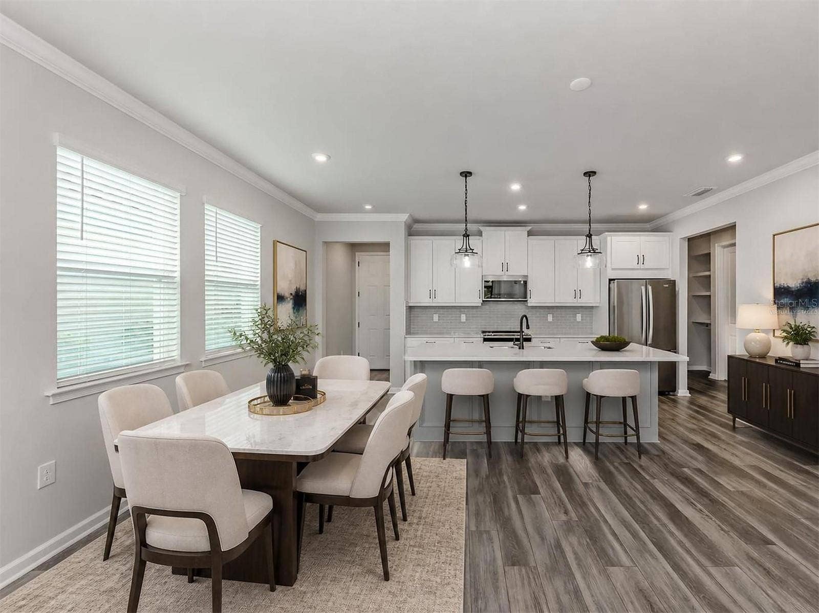 Virtually staged kitchen and dining