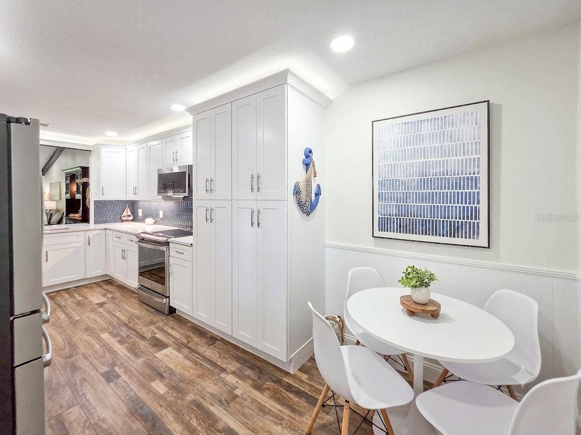 Breakfast nook with coastal wainscot  detail.