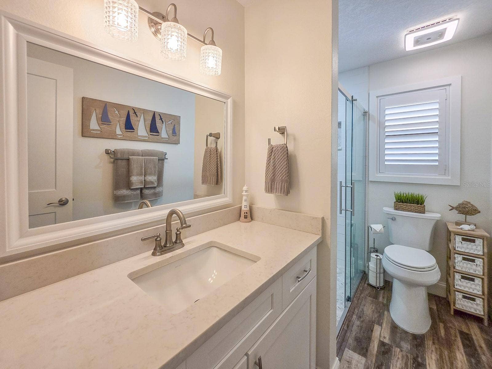 Guest Bathroom with Bluetooth/LED Exhaust fan.