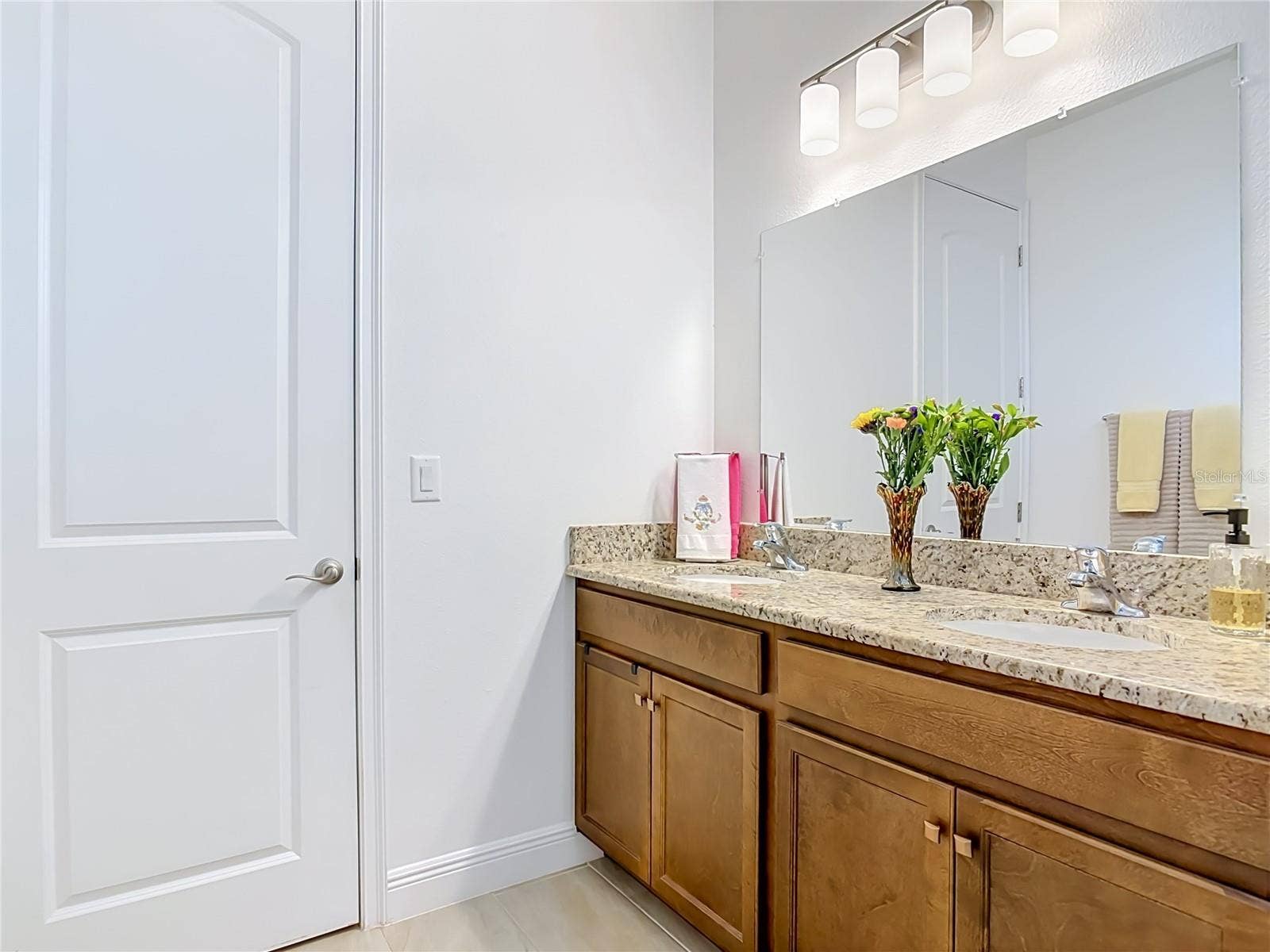 Primary Bath with closet door from bath