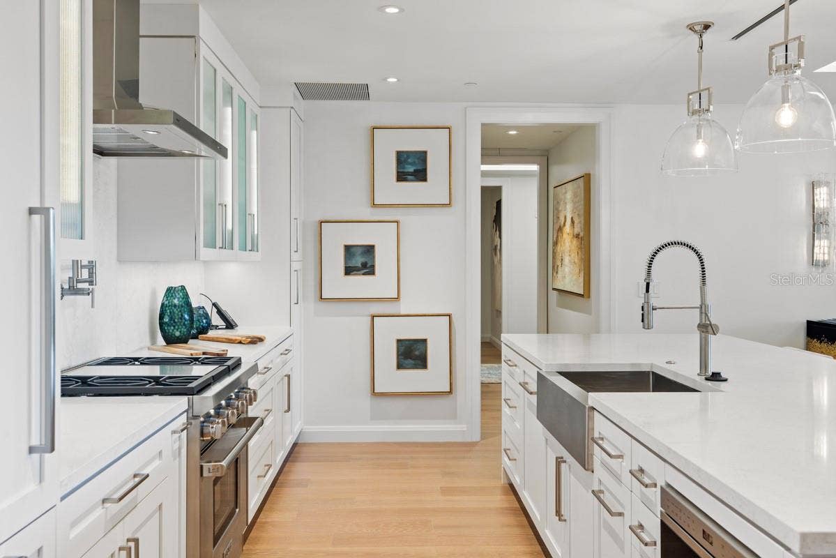 10160 AUTUMN MIST LANE, #402, Orlando, FL 32836 Custom frameless contemporary wood cabinetry with full-extension drawer glides, soft-close drawer and doors, complemented by under-cabinet lighting.