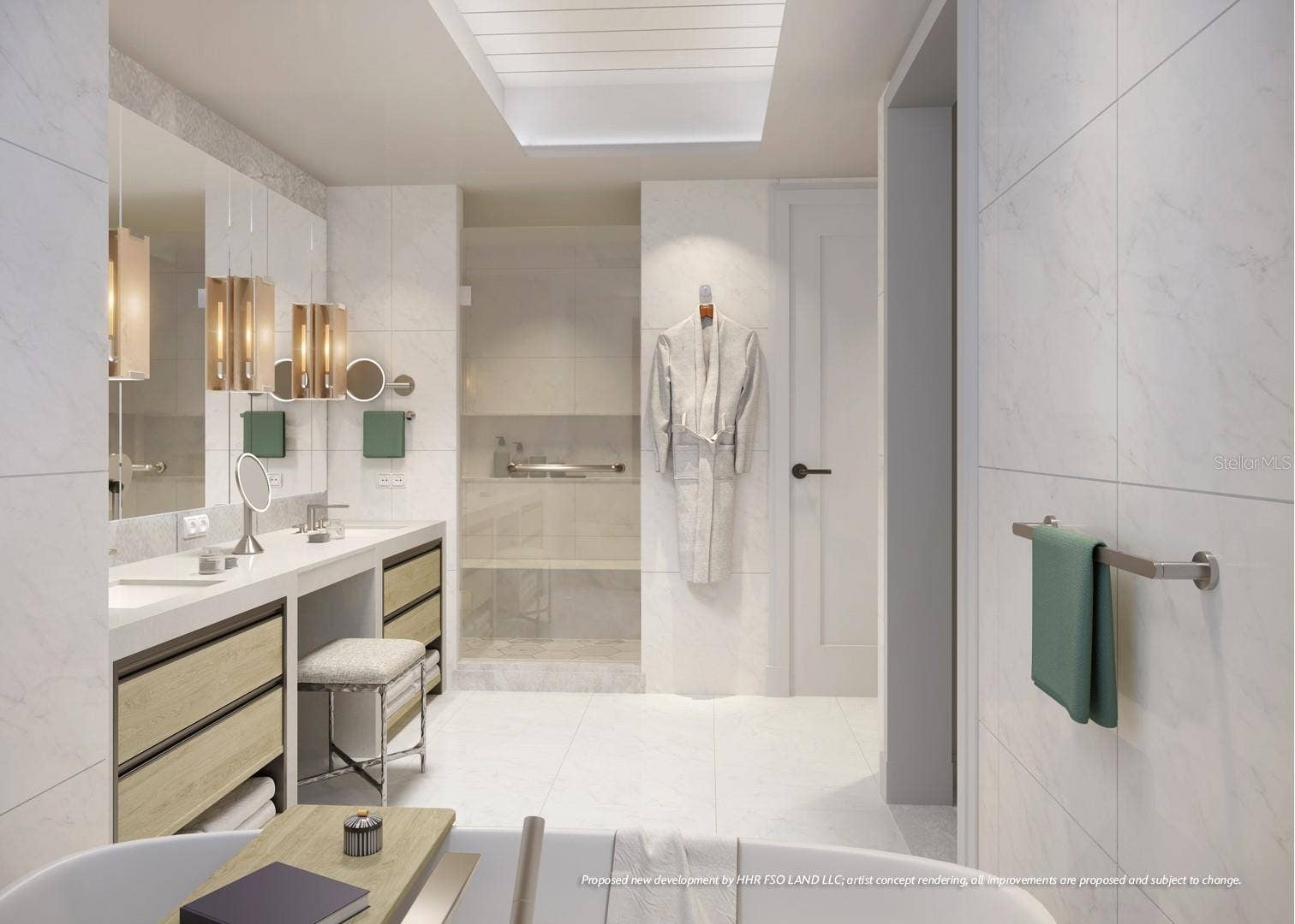 10160 AUTUMN MIST LANE, #402, Orlando, FL 32836 Artist Rendering. Luxurious primary bath featuring custom vanities, marble floors, walls and shower and lavish freestanding soaking tub.