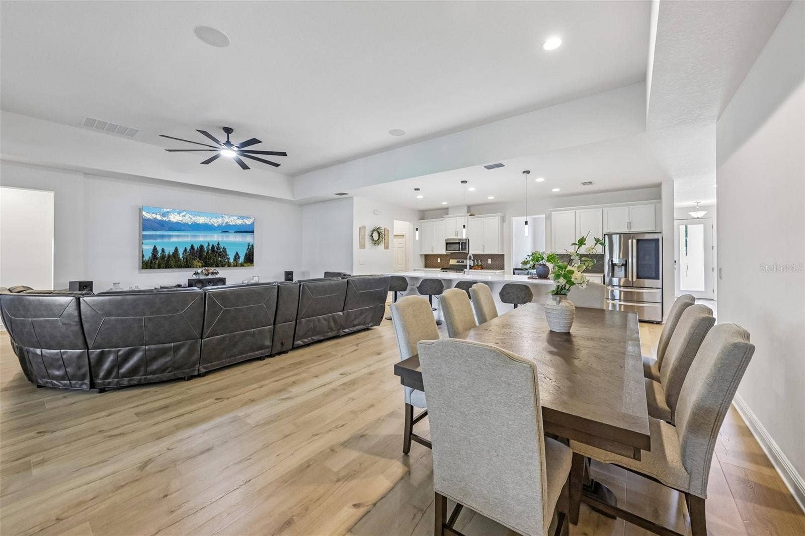 Dining area is open to the kitchen and family room.