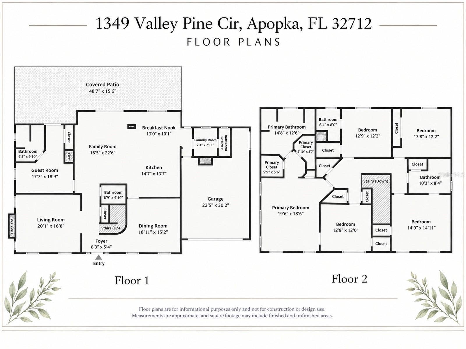1349 VALLEY PINE CIRCLE, Apopka, FL 32712 Spacious Floor Plan