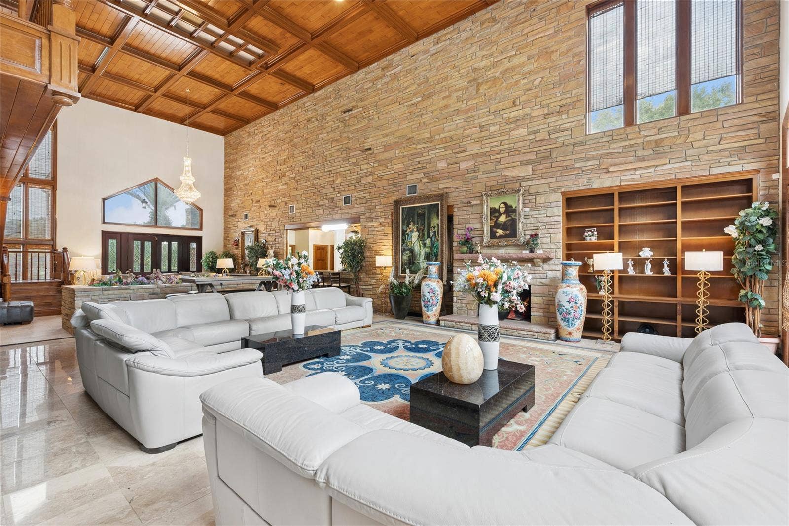 1041 SWEETWATER CLUB BOULEVARD, Longwood, FL 32779 Great Room, Stone Fireplace, Built-in Bookcase