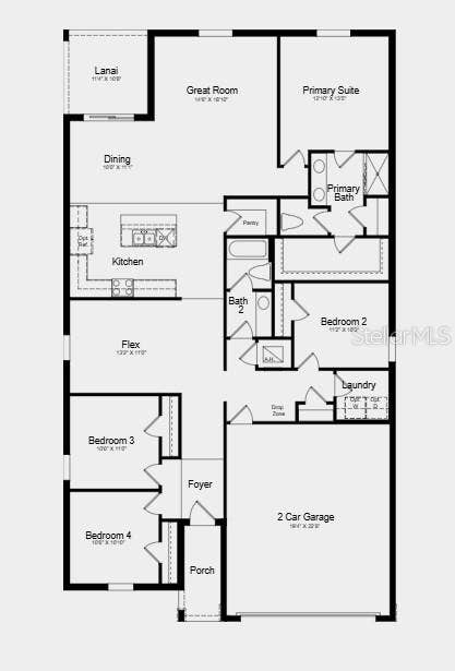 7425 FIELDSTONE DRIVE, Groveland, FL 34736 Floor Plan ~ Additional Highlights Include: washer, dryer, refrigerator, and vertical blinds at sliding glass door in Great Room