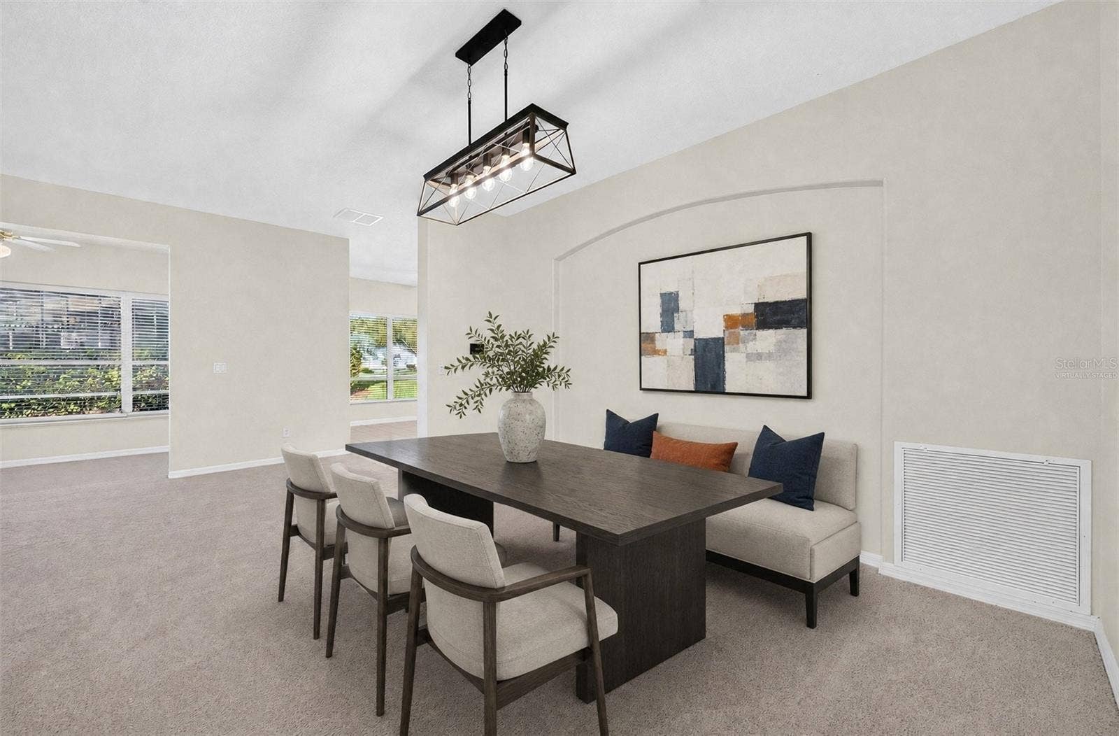 A well-placed Dining area maximizes functionality while maintaining a cozy atmosphere. Virtually Staged