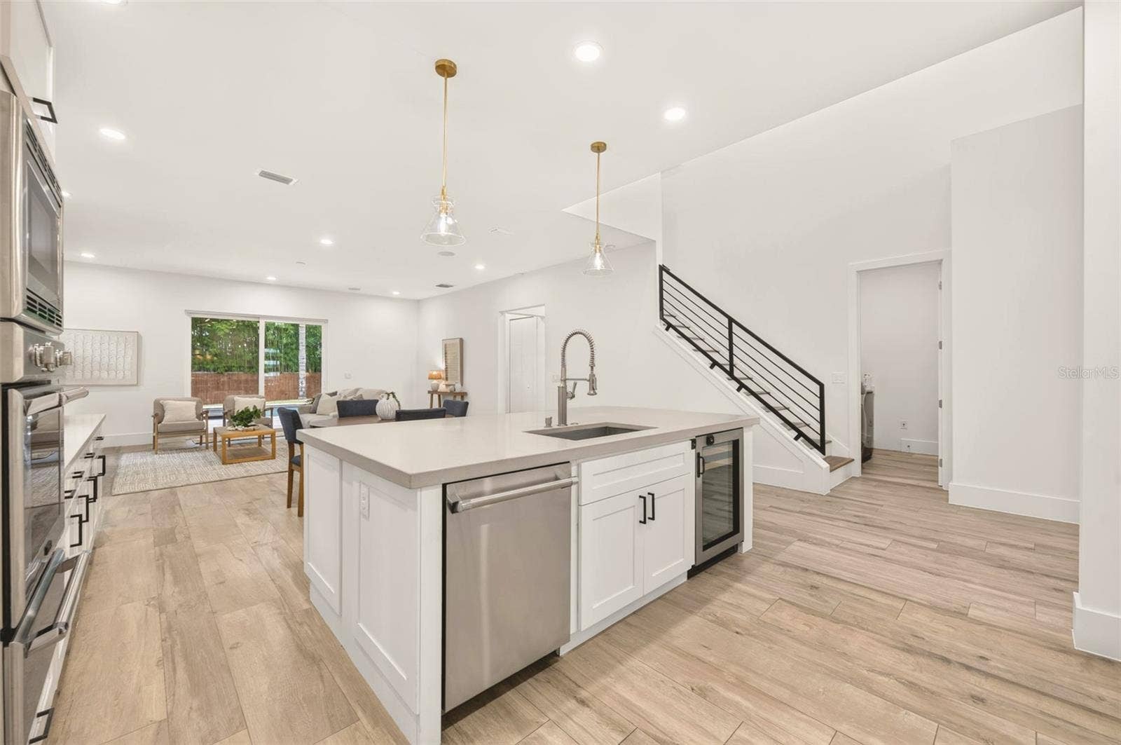 Large island with wine refrigerator
