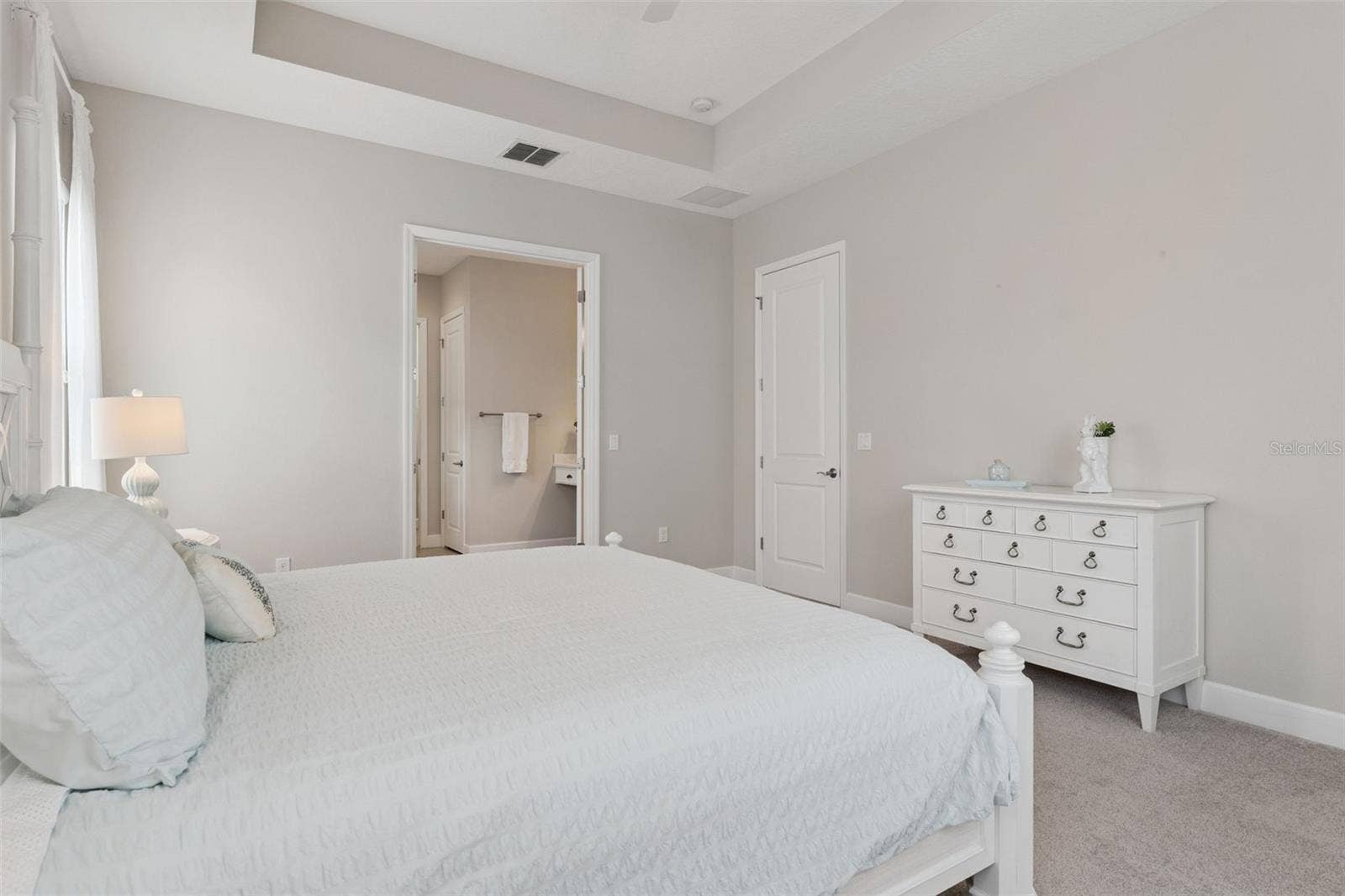 View from the Primary Bedroom to the en suite bathroom w/ double door entry