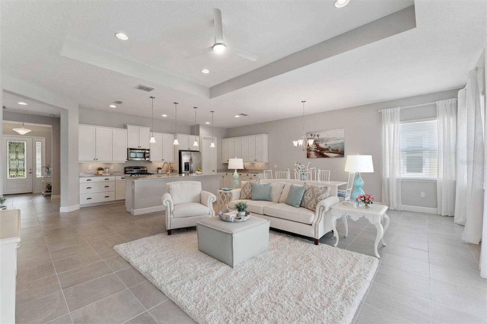 View of the Great Room, Kitchen & Dining Room areas