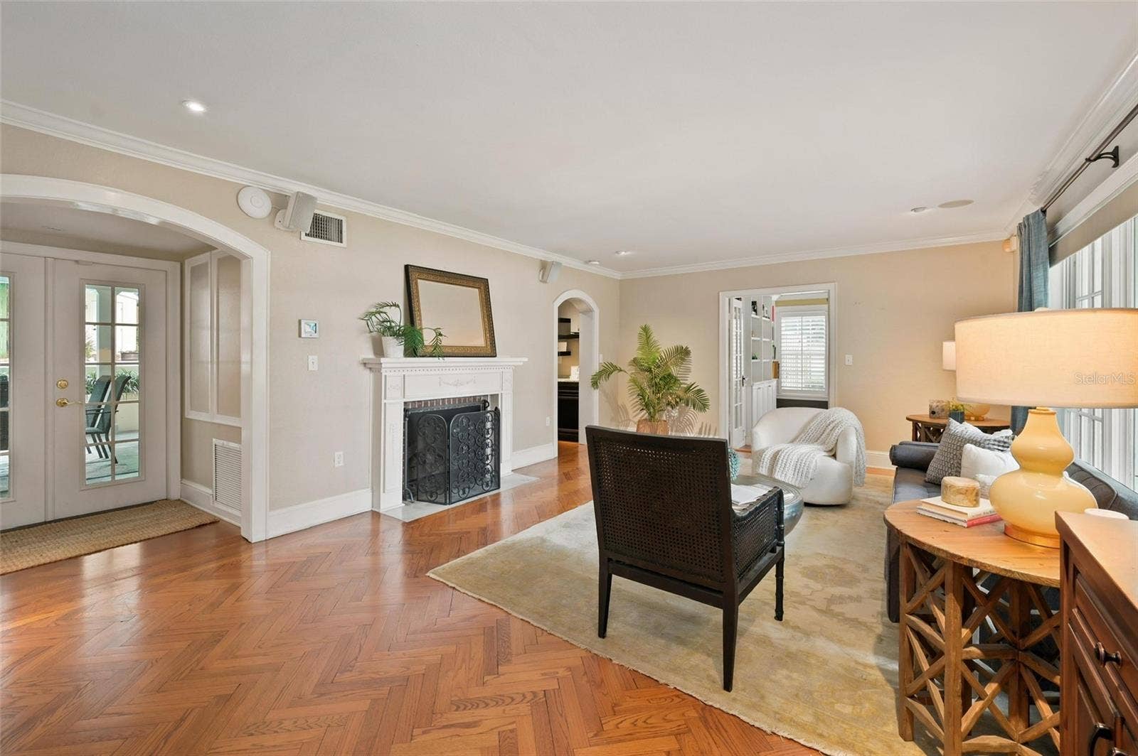 1221 DORCHESTER STREET, Orlando, FL 32803 Formal Living Room with Fireplace & French Doors