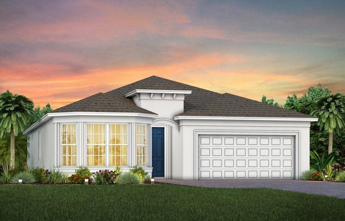1313 ZESTY CITRUS LANE, Minneola, FL 34715 Exterior Design. Artistic rendering for this new construction home. Pictures are for illustrative purposes only. Elevations, colors and options may vary.