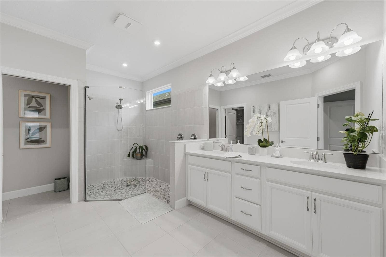 Master Bath, tall double vanities and walk-in shower