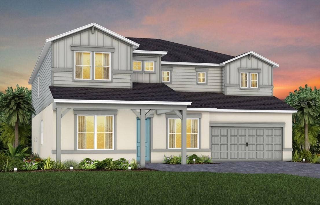 16920 LONE OAK CIRCLE, Orlando, FL 32832 Exterior Design. Artistic rendering for this new construction home. Pictures are for illustrative purposes only. Elevations, colors and options may vary.