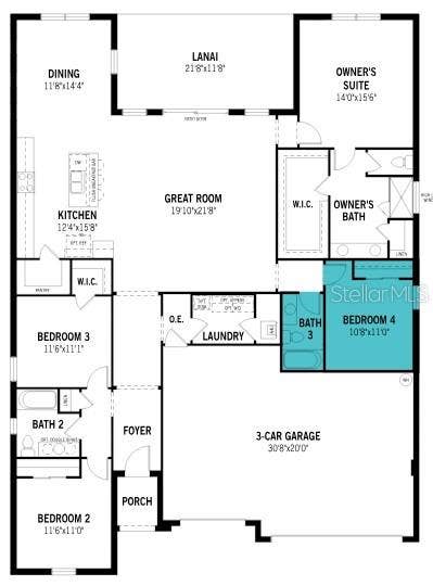 2819 SWEET ACACIA DRIVE, Clermont, FL 34711 Glacier Bay Lot 1085 Floorplan (with 4th bedroom and 3rd bathroom upgrade)