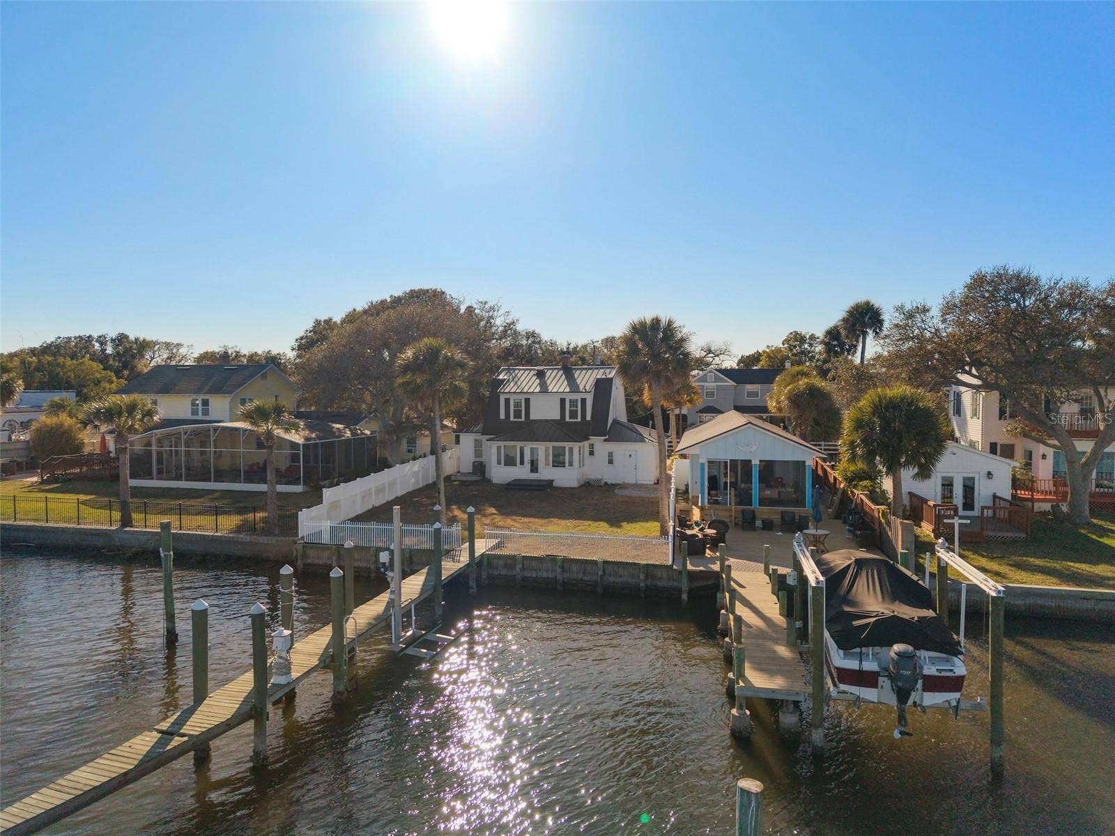 Aerial view from rear of home over intracoastal waterway
