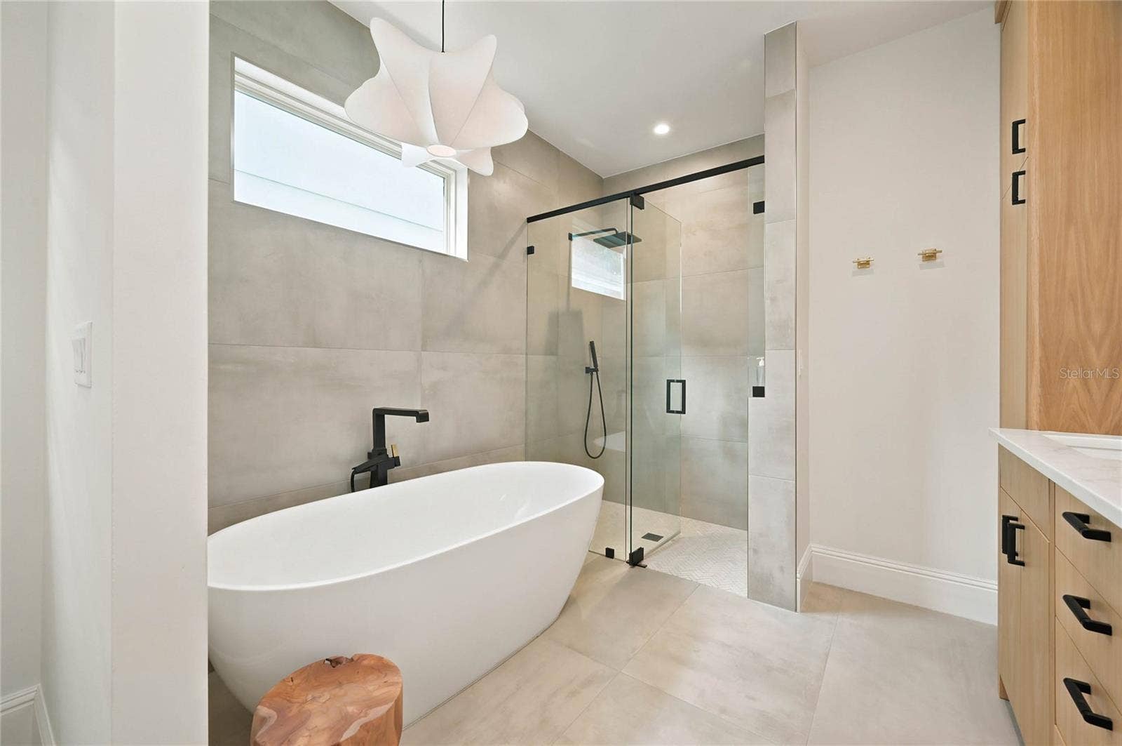 1707 ASHER LANE, Orlando, FL 32803 Sculptural soaking tub with bespoke lighting & oversized glass-enclosed shower with additional hand held wand and built in niche