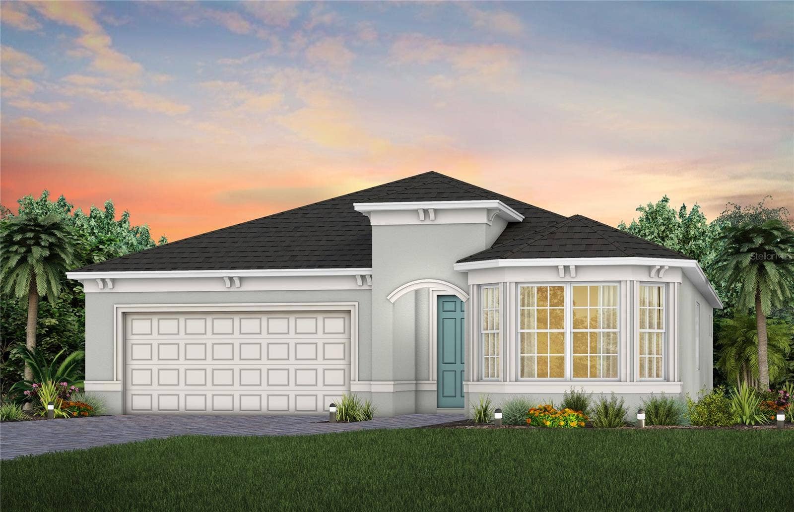 5094 SUNFALLS AVENUE, St Cloud, FL 34772 Exterior Design. Artistic rendering for this new construction home. Pictures are for illustrative purposes only. Elevations, colors and options may vary.
