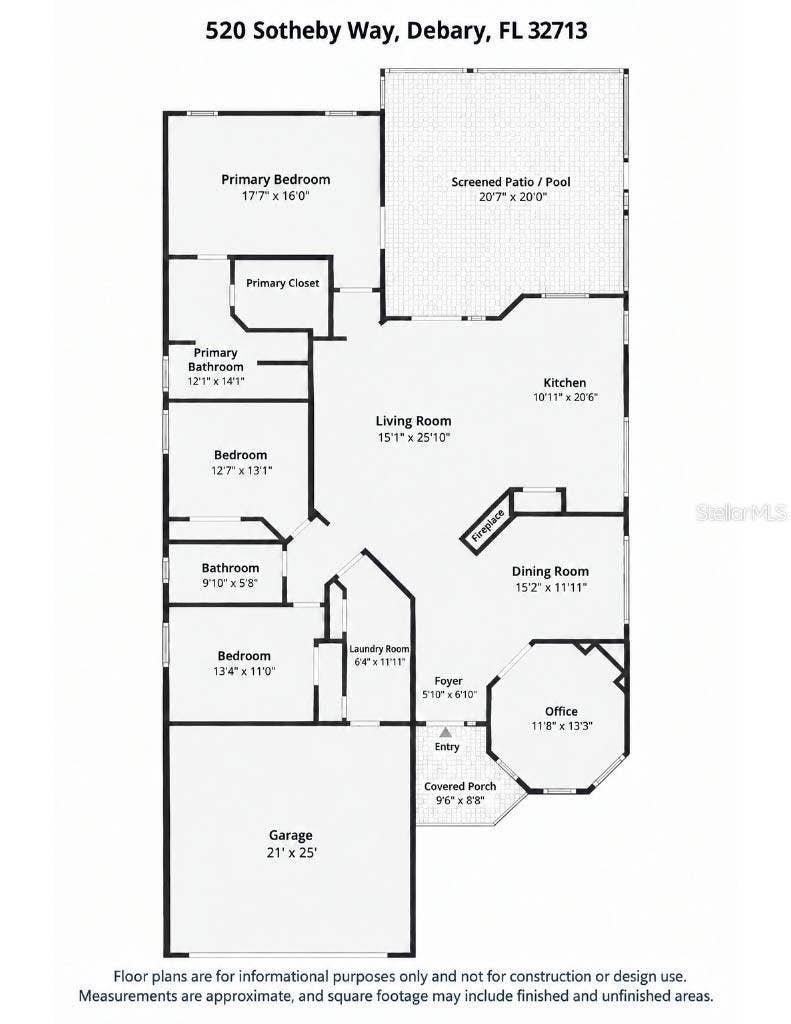 520 SOTHEBY WAY, Debary, FL 32713 Floorplan - Provided for illustrative purposes only; Buyer/Buyer's Agent to confirm measurements