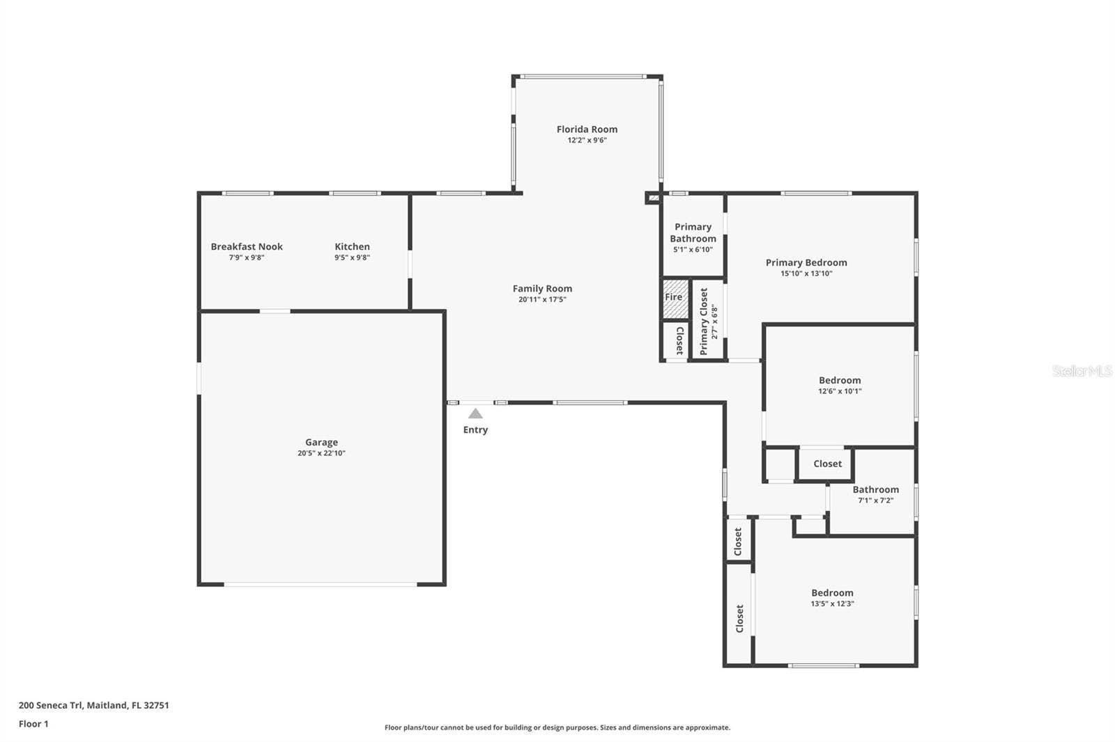 200 SENECA TRAIL, Maitland, FL 32751 Floor Plan - Approximately 1605 SF of Living Space