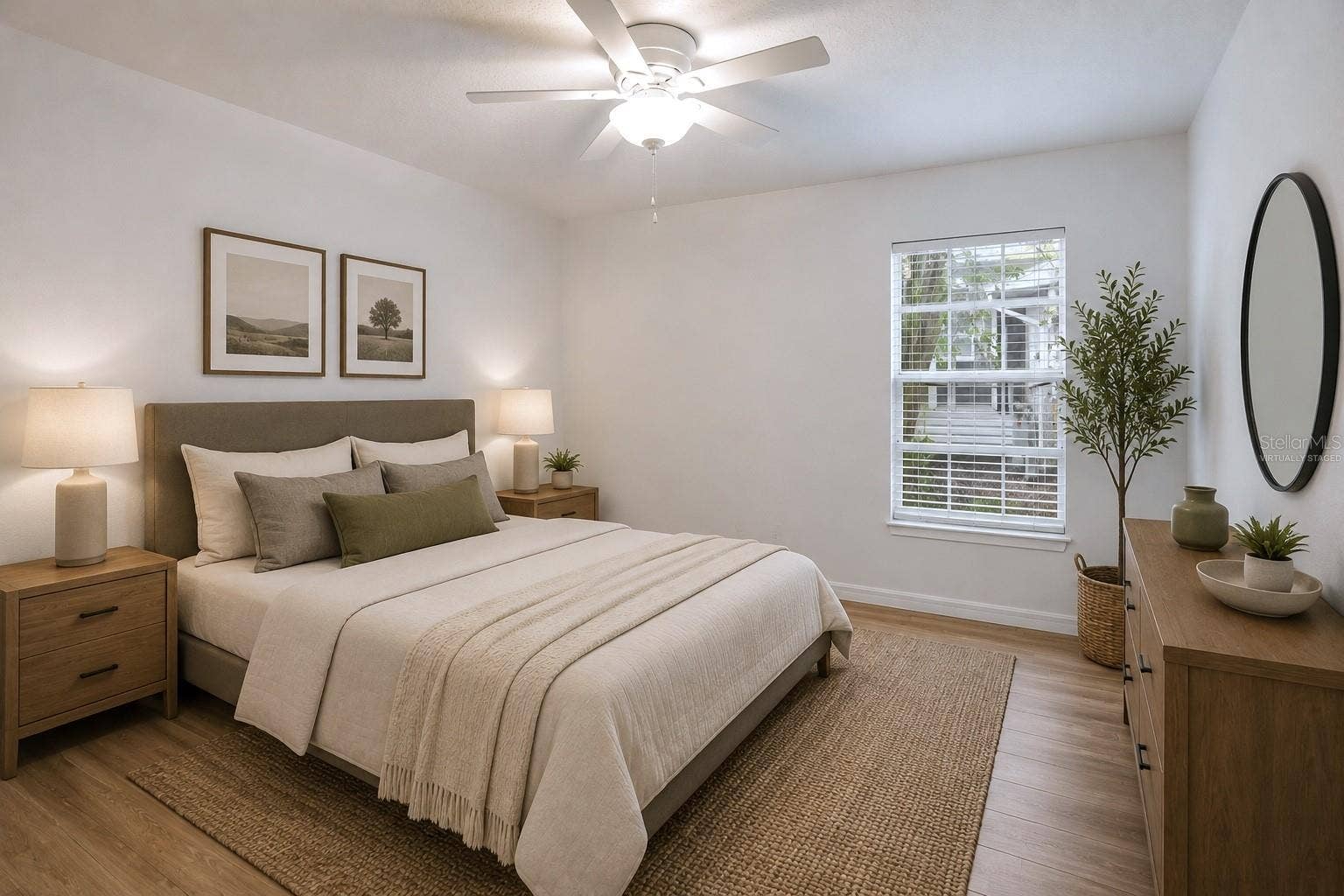 Virtually staged primary bedroom