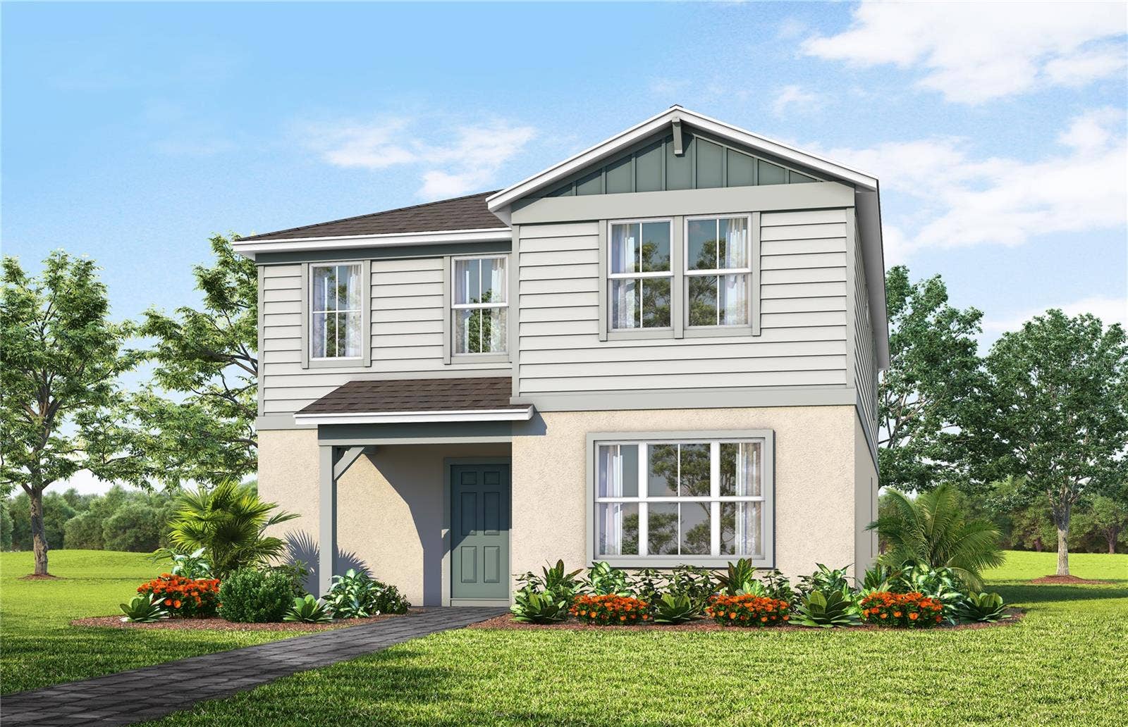 Exterior Design. Artistic rendering for this new construction home. Pictures are for illustrative purposes only. Elevations, colors and options may vary.