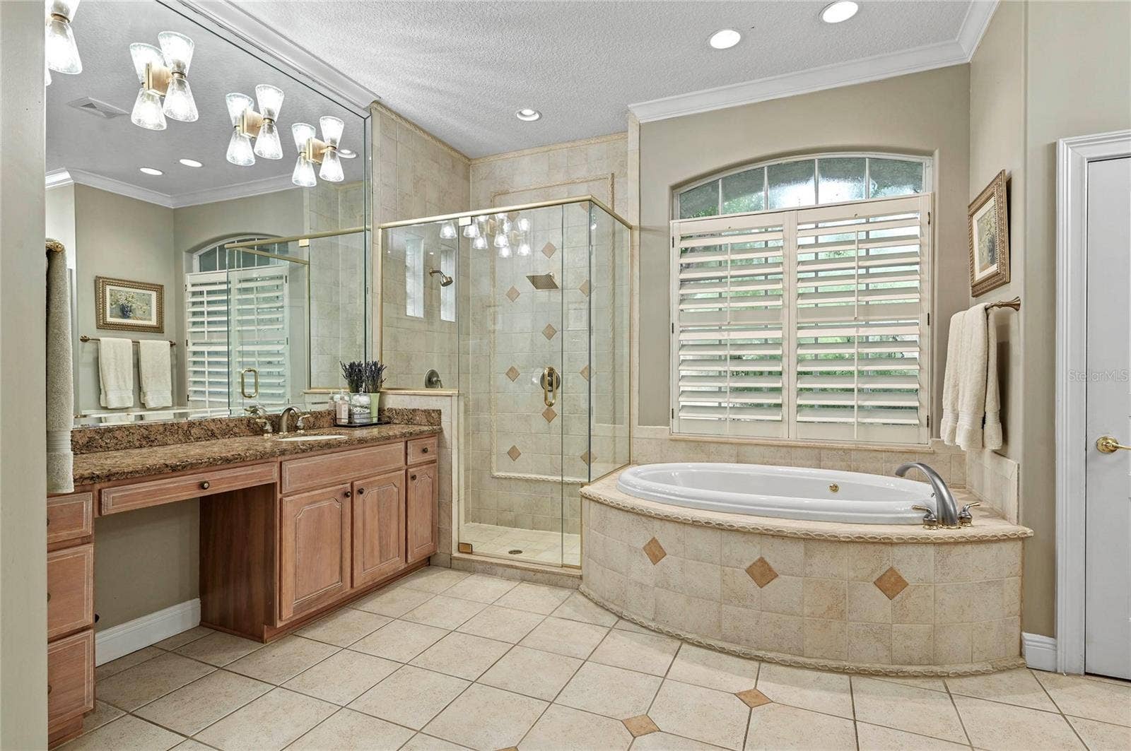 Primary Bathroom with Separate Shower and Jetted Spa Tub