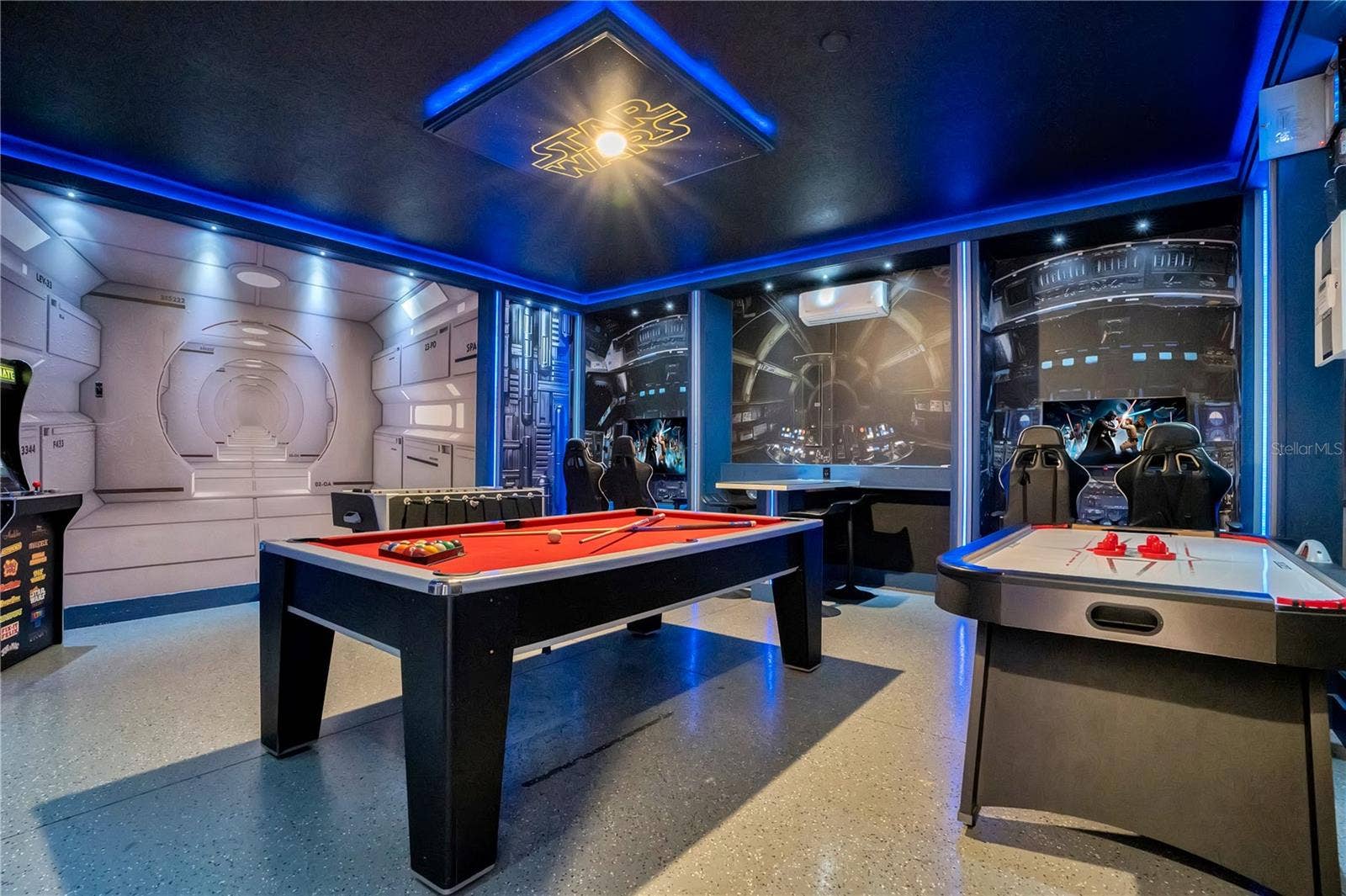 7704 WESTLAND DRIVE, Kissimmee, FL 34747 Welcome to The Galactic Arcade! This Star Wars-inspired entertainment space features billiards, arcade gaming, immersive lighting, and an out-of-this-world atmosphere designed for unforgettable fun