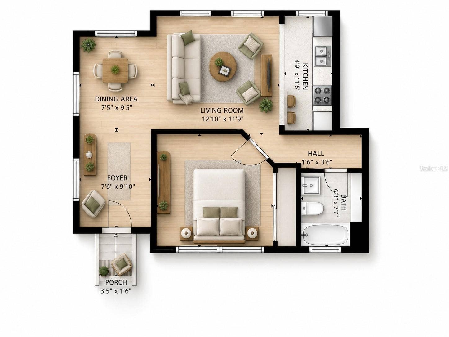 1305 S ELLIOTT STREET, Sanford, FL 32771 Floor Plan - Front Unit - Sample Furniture Layout