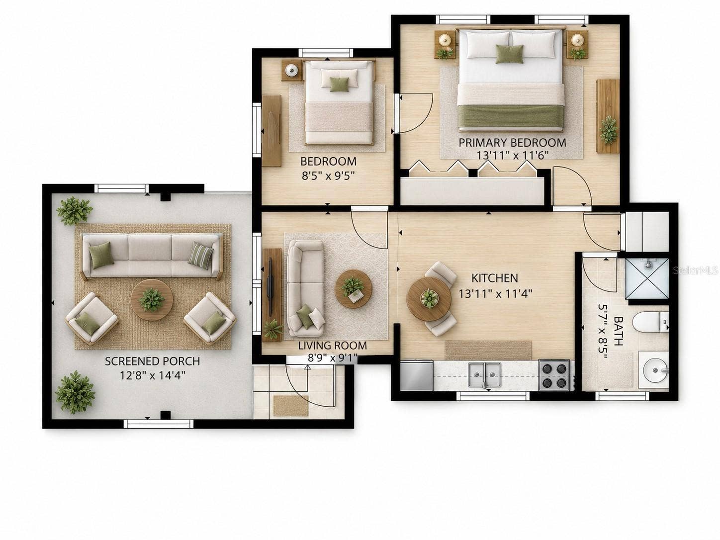 1305 S ELLIOTT STREET, Sanford, FL 32771 Floor Plan - Back Unit - Sample Furniture Layout