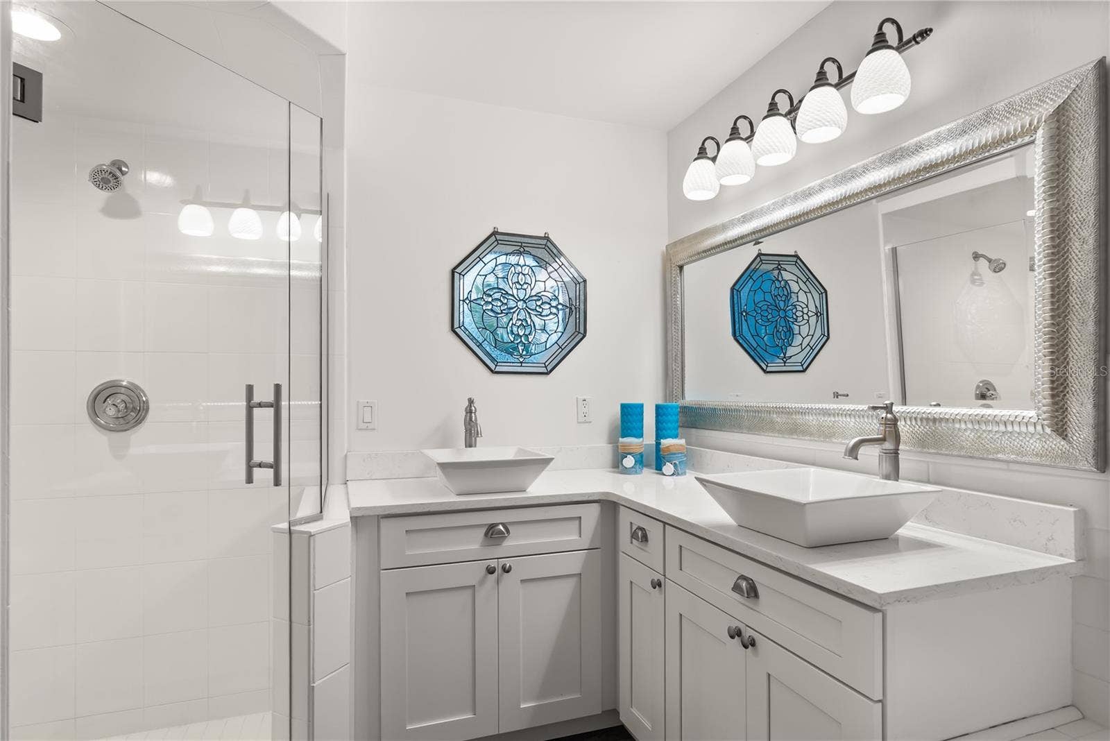 Master ensuite bathroom with updated finishes and statement window and skylight