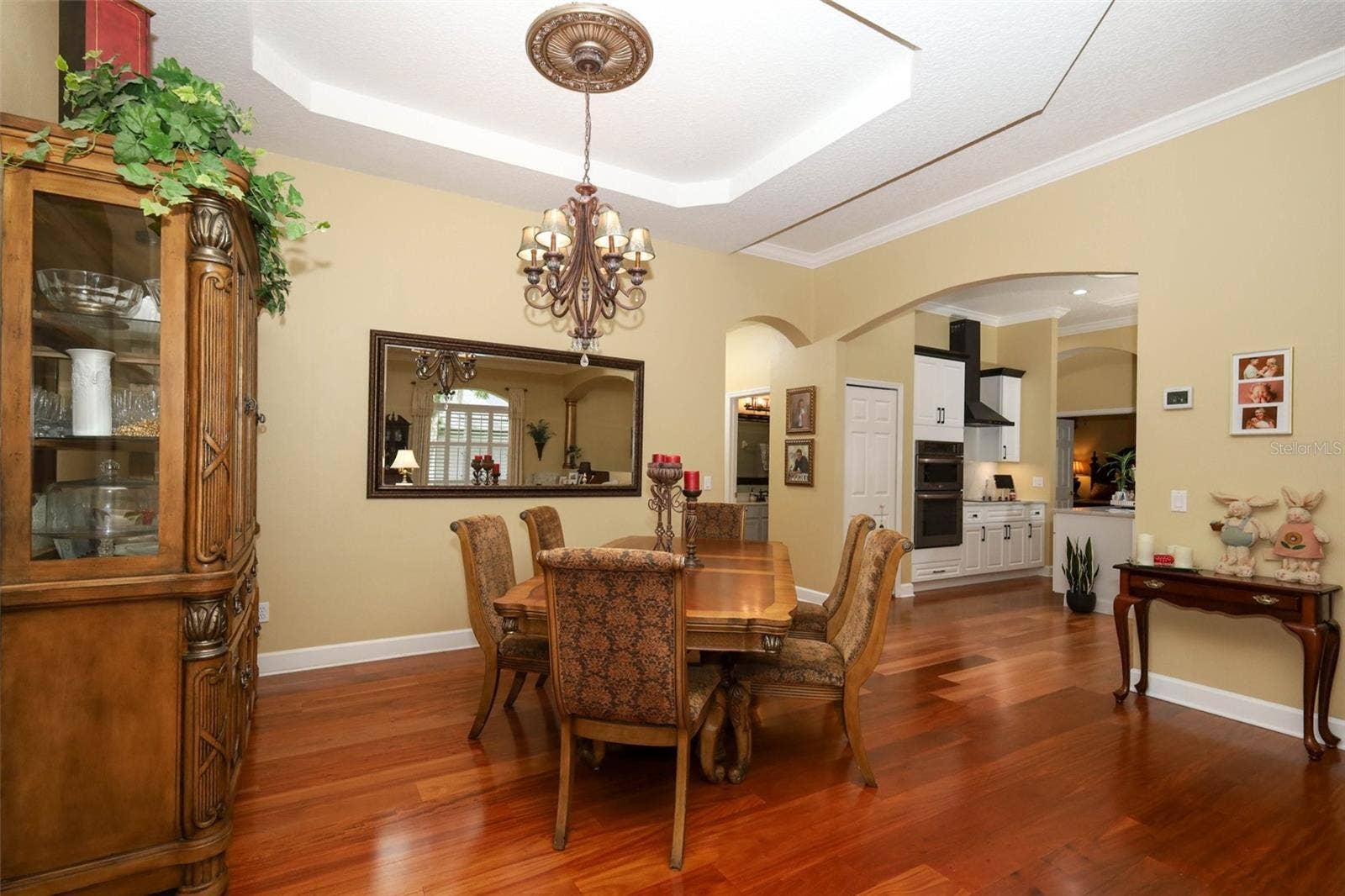 Dining room with tray ceiling