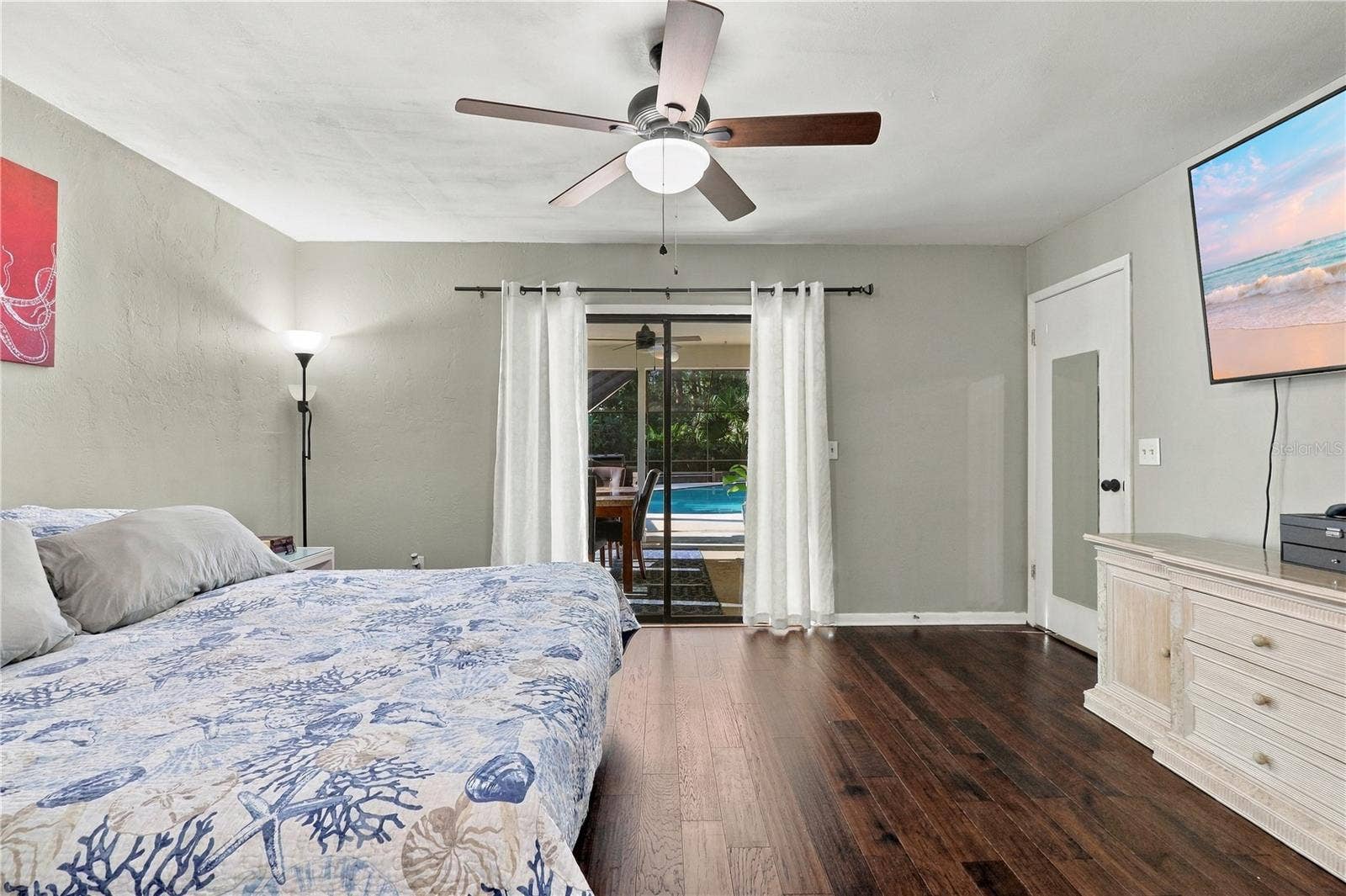 Master Bedroom with Private Sliding Glass Door to Patio, Pool & Spa!