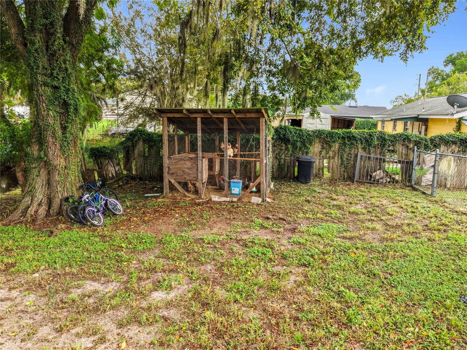 Chicken coop stays. Chickens can too if you want them!