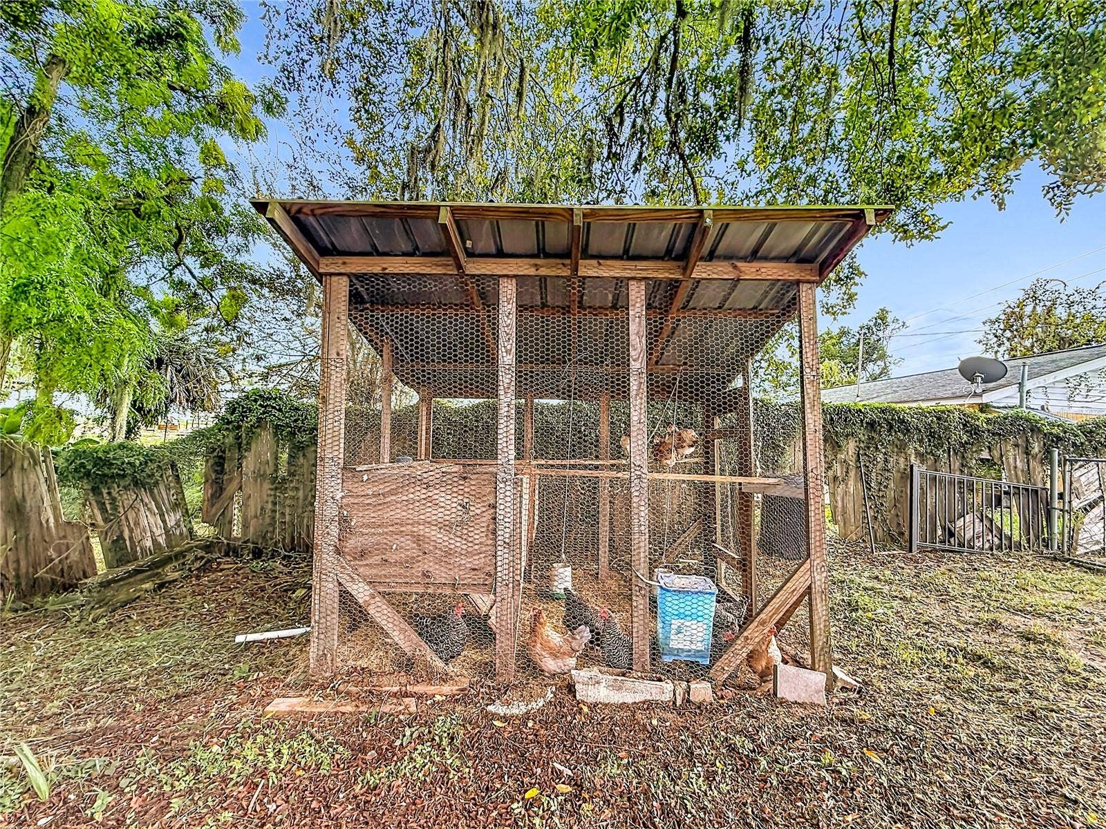 Chicken coop stays. Chickens can too if you want them!