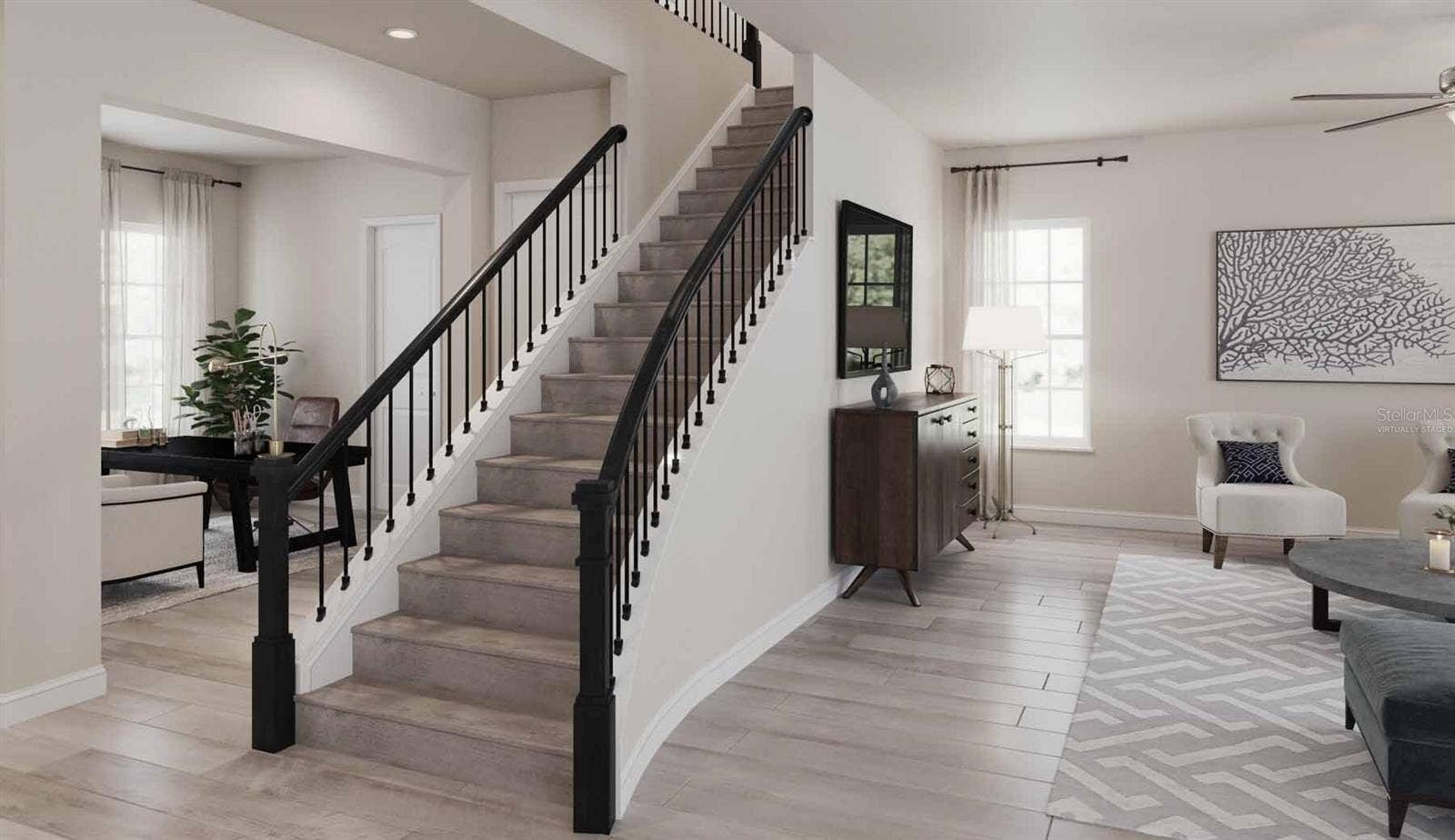 1773 SALTWATER BEND, Celebration, FL 34747 Marco Floorplan Great Room, Staircase and Dining Room (Virtually Staged)
