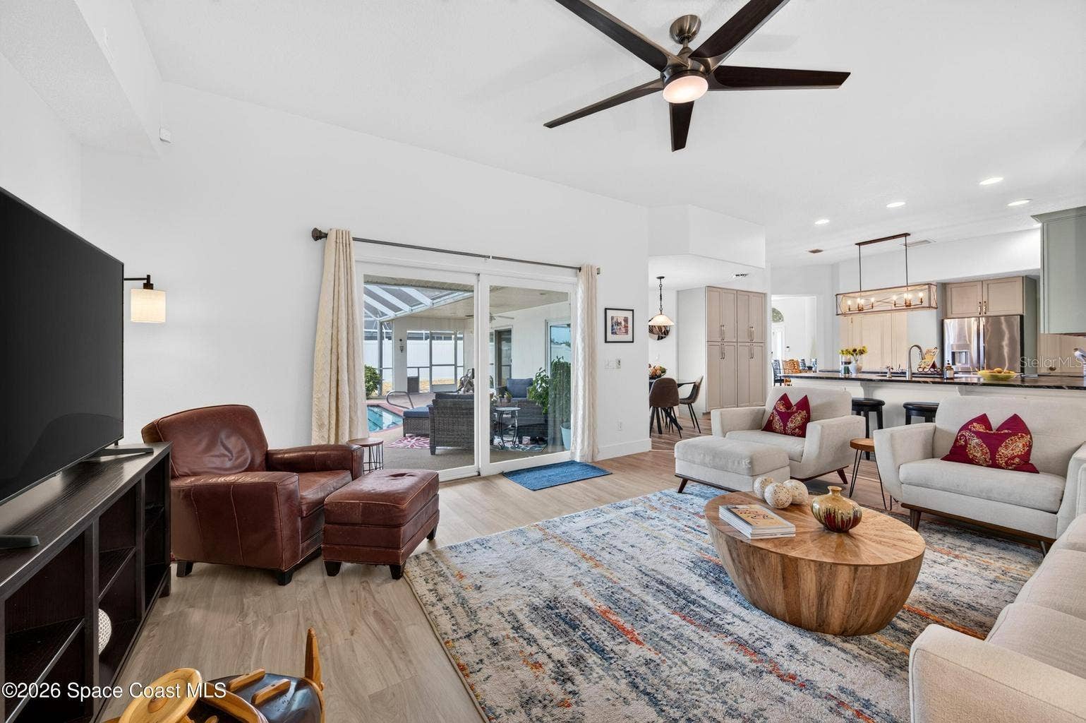 Family room open to kitchen and lanai