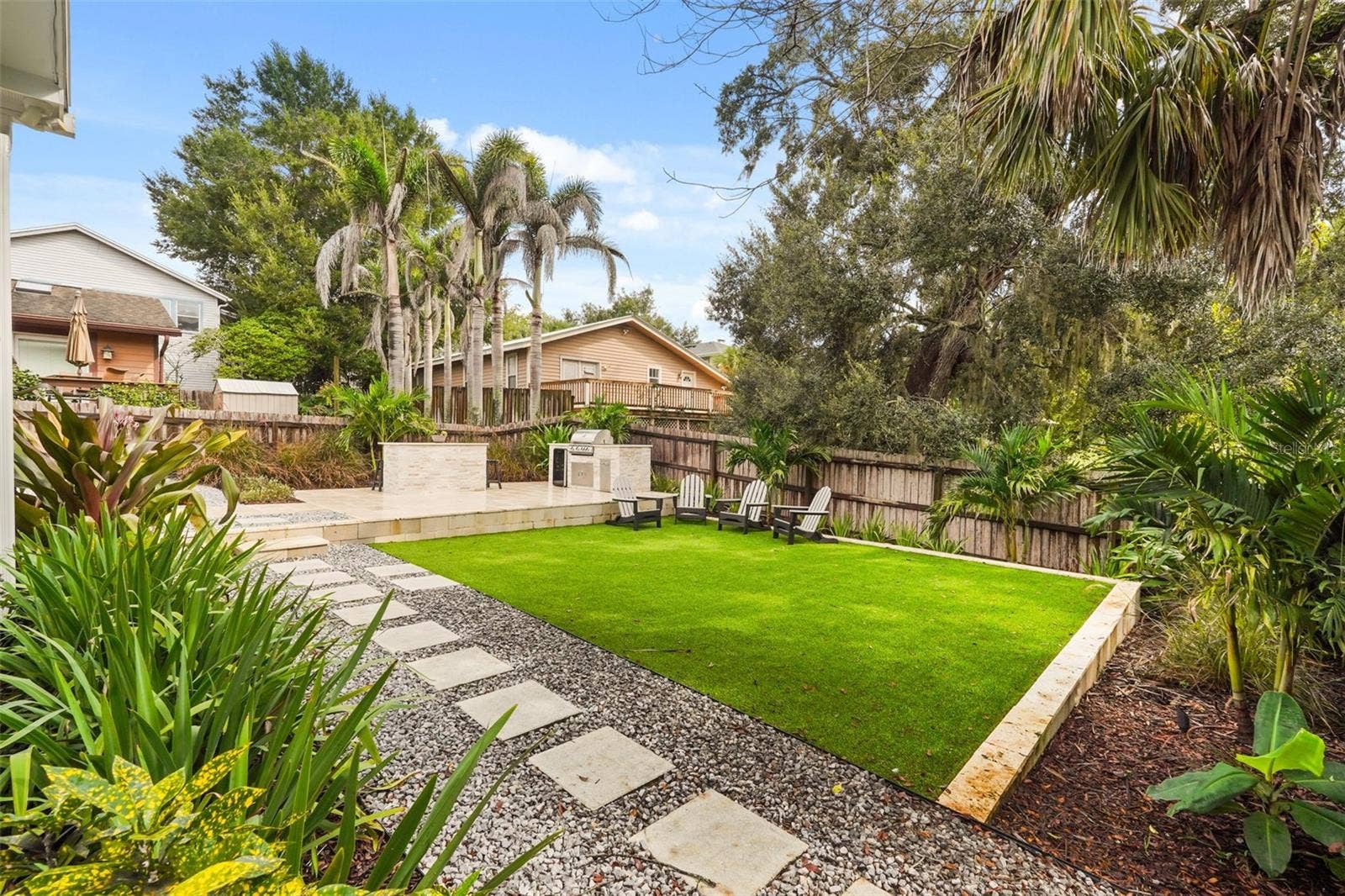 Backyard turf with stepping stone path