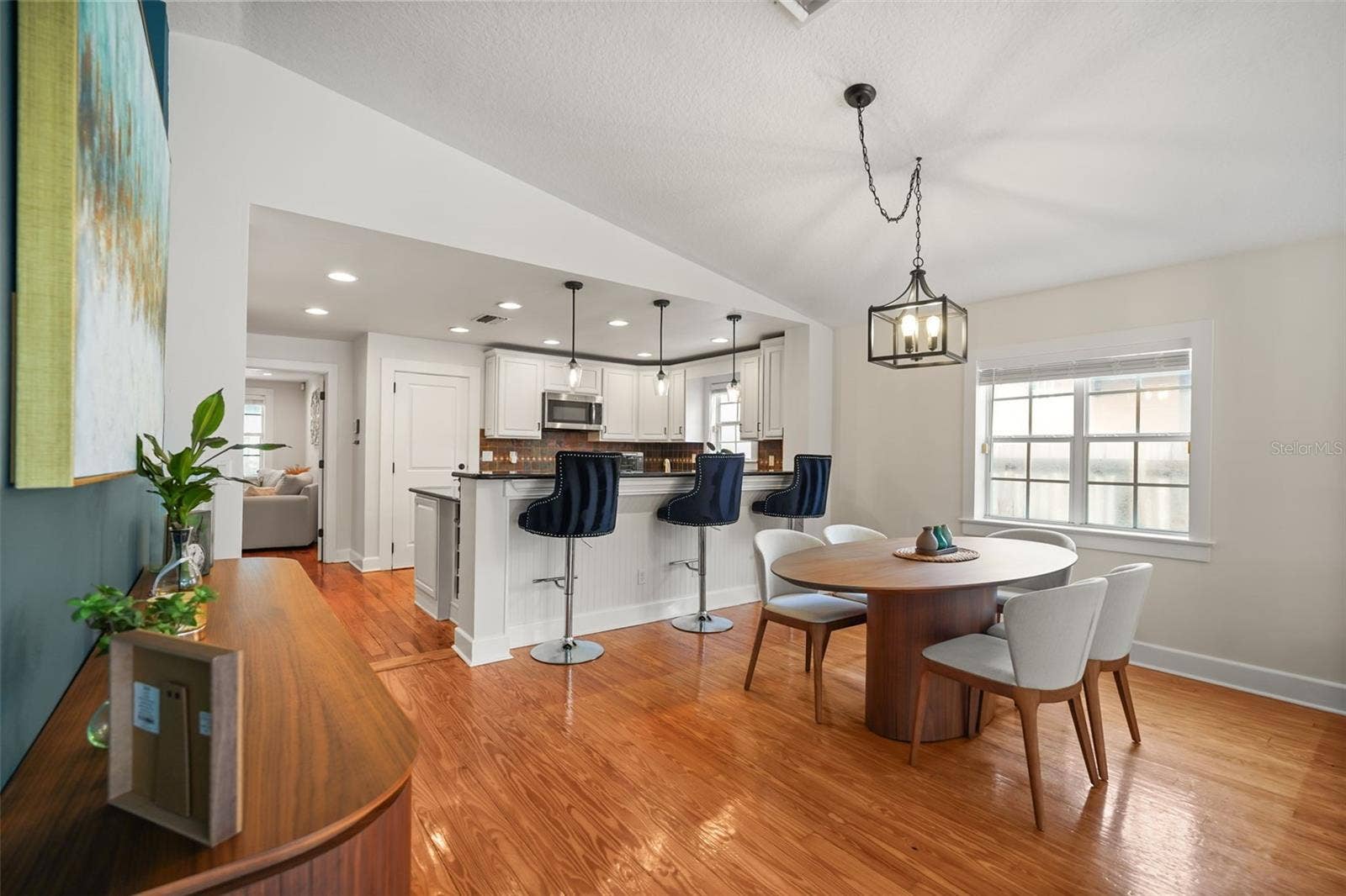 Living room with sliding glass doors to the rear deck
