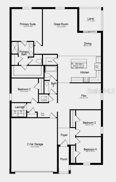 7437 FIELDSTONE DRIVE, Groveland, FL 34736 Floor Plan ~ Additional Highlights Include: refrigerator, washer and dryer, extended LVP flooring, whole house blinds, and vertical blinds on sliding doors