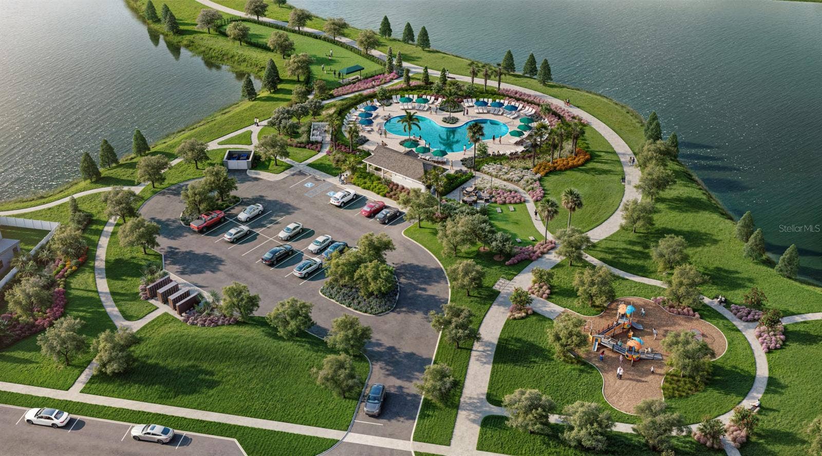Lakeside at Satilla Community Pool, Playground, Dog Park and Walking Trail (Aerial View)